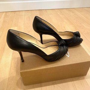 Christian Louboutin Black Leather Knotted Peep Toe Pumps
